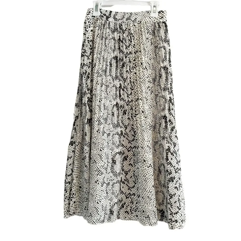 J Crew Pleated Midi Skirt AL202 Black Cream Snakeskin Python Animal Print Size 0